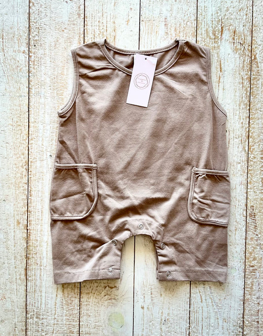 Khaki Pocket Sleeveless Romper