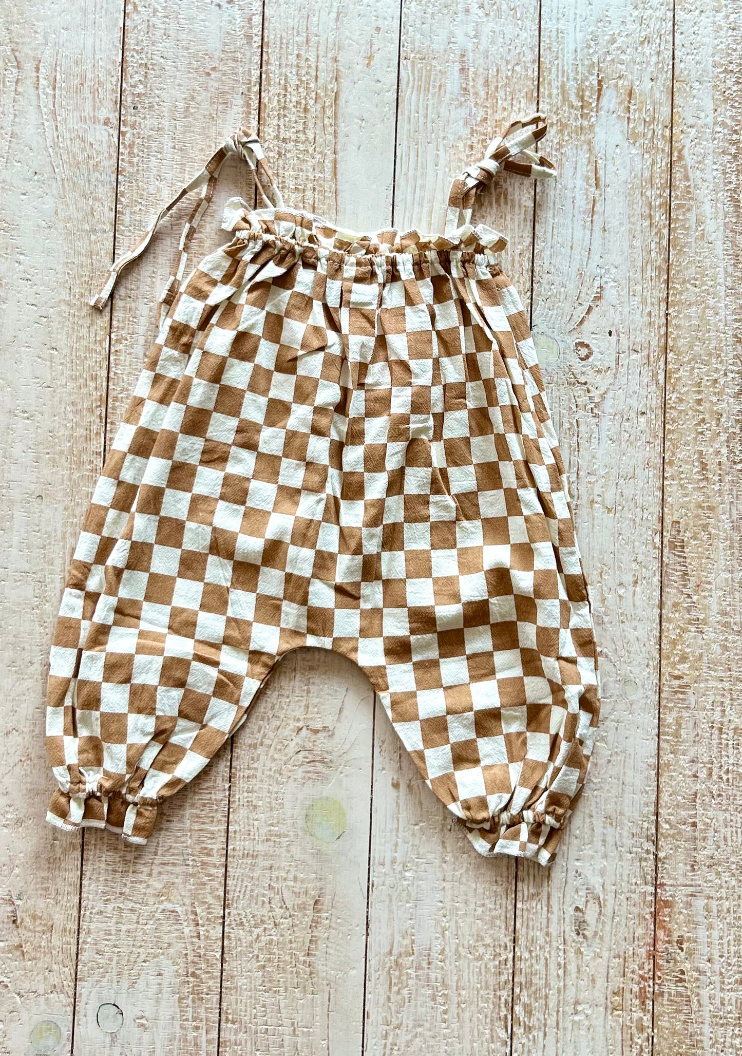 Brown Checker Tie Romper