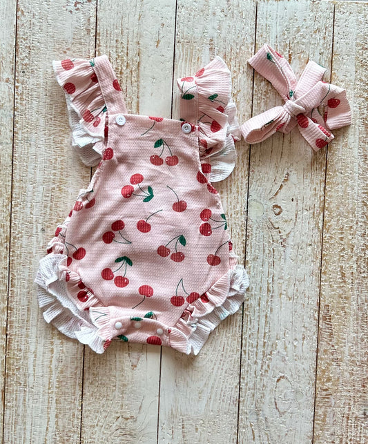 Cherry Ruffle Romper with Bow