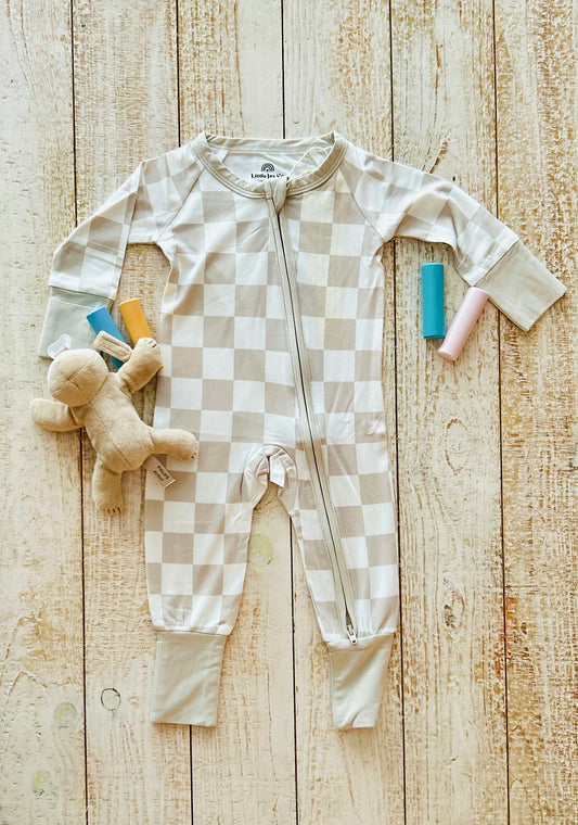 Neutral Checker Onesie Jammies