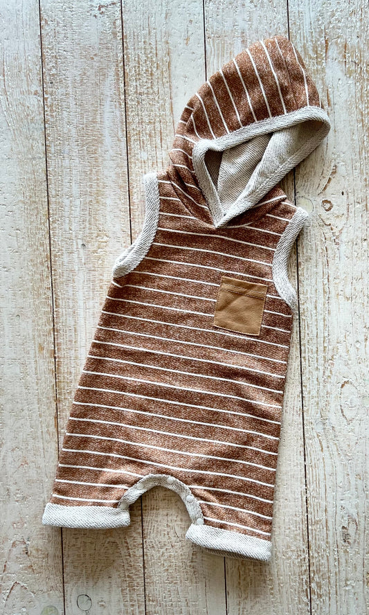 Brown Hooded Striped Jumpsuit